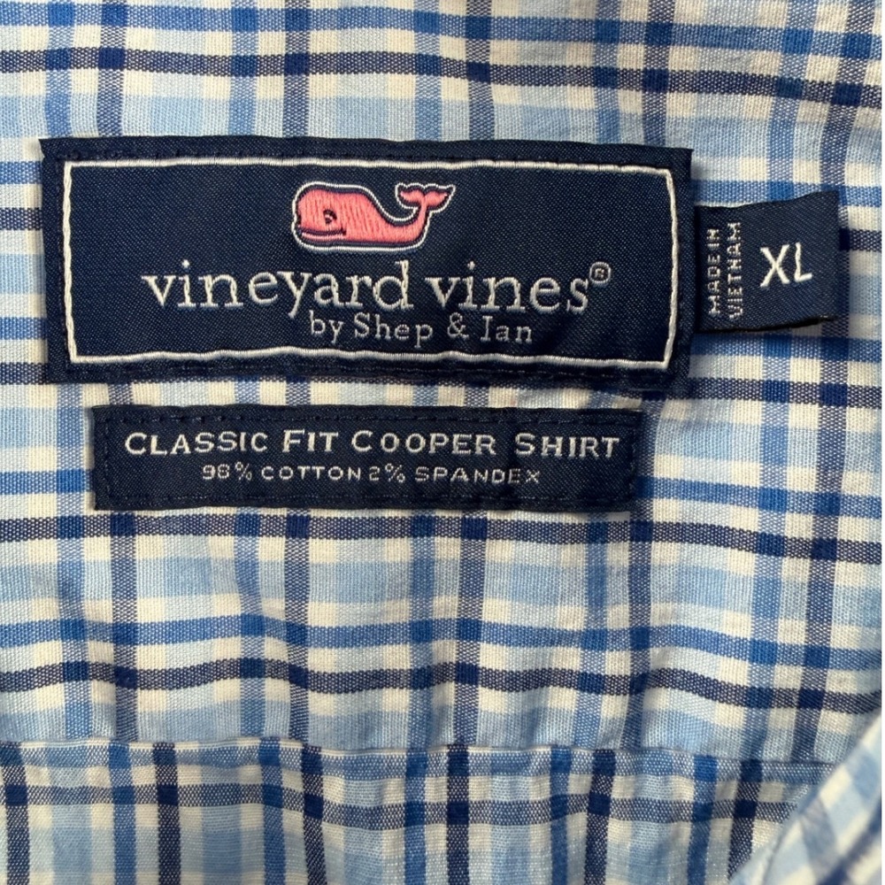 Vineyard Vines Mens XL Classic Fit Cooper Shirt Blue White Plaid Button Down - Picture 5 of 5